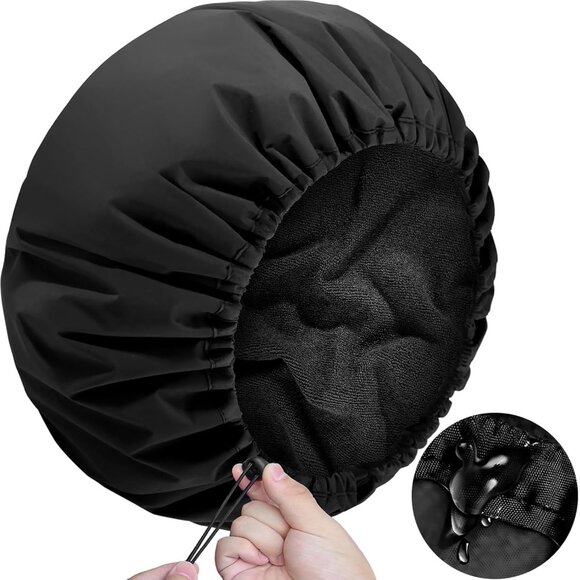 Adjustable Shower Cap with Terry Cloth Lining, Dual Waterproof Shower Cap Reusab - Picture 1 of 7